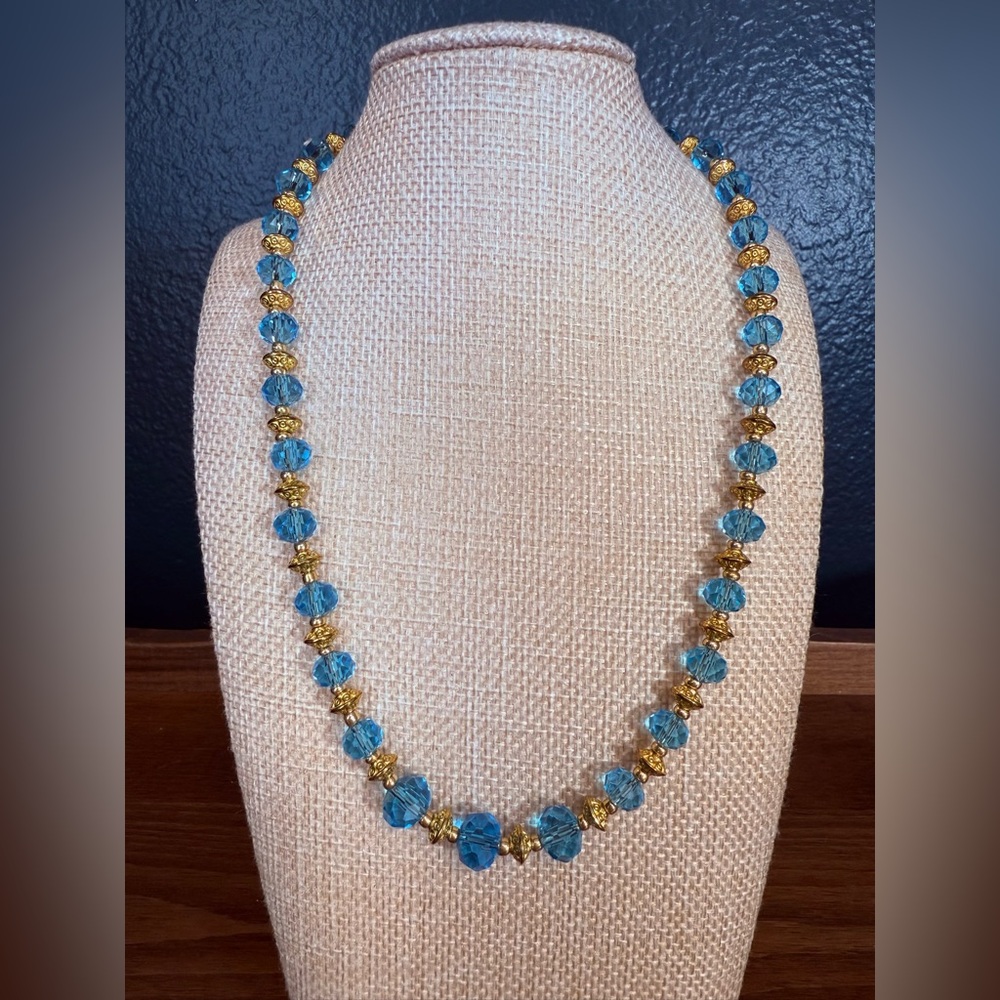Chic Blue and Gold Beaded Necklace